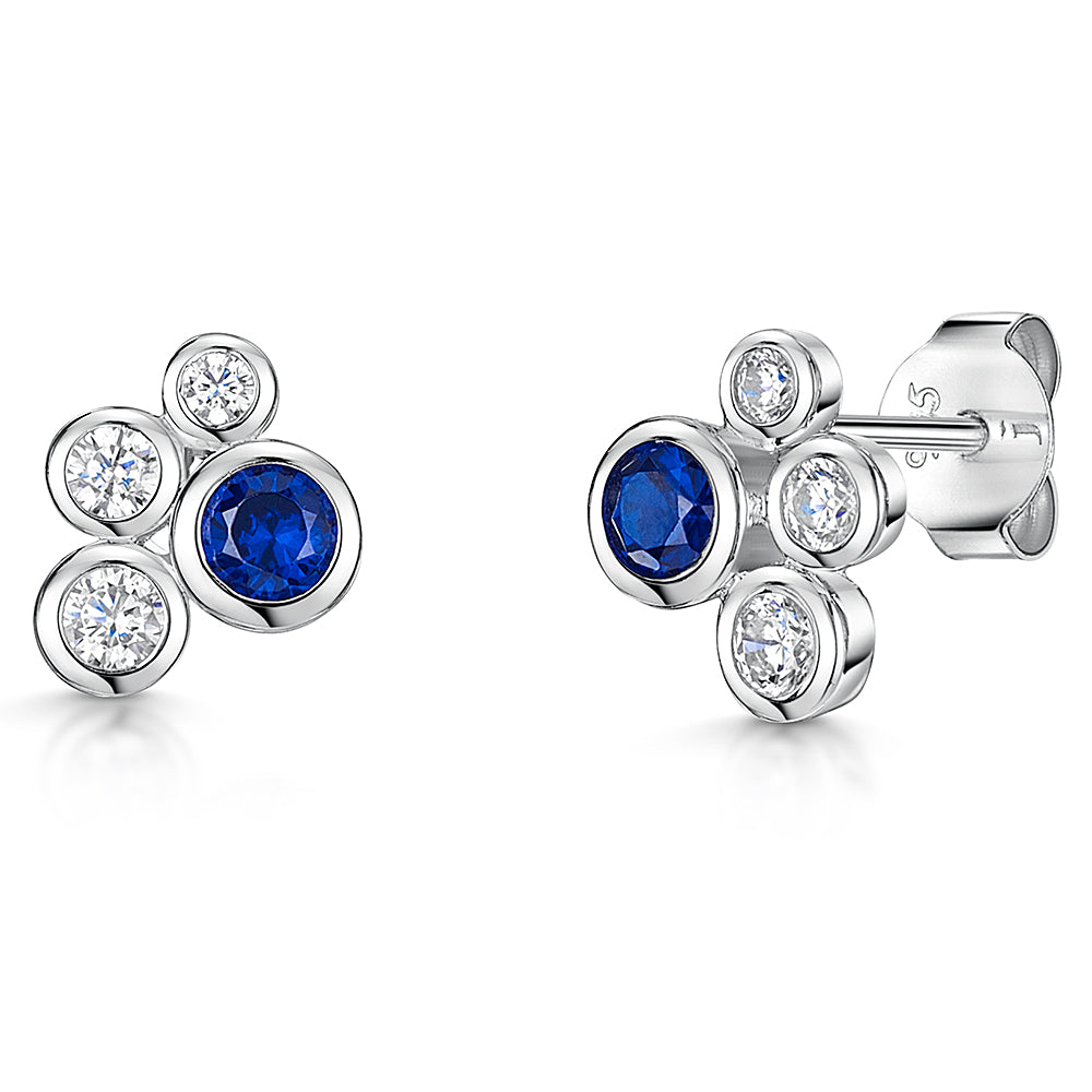 Sterling Silver White & Blue Sapphire Cubic Zirconia  Bubble Earrings-JOOLS by Jenny Brown
