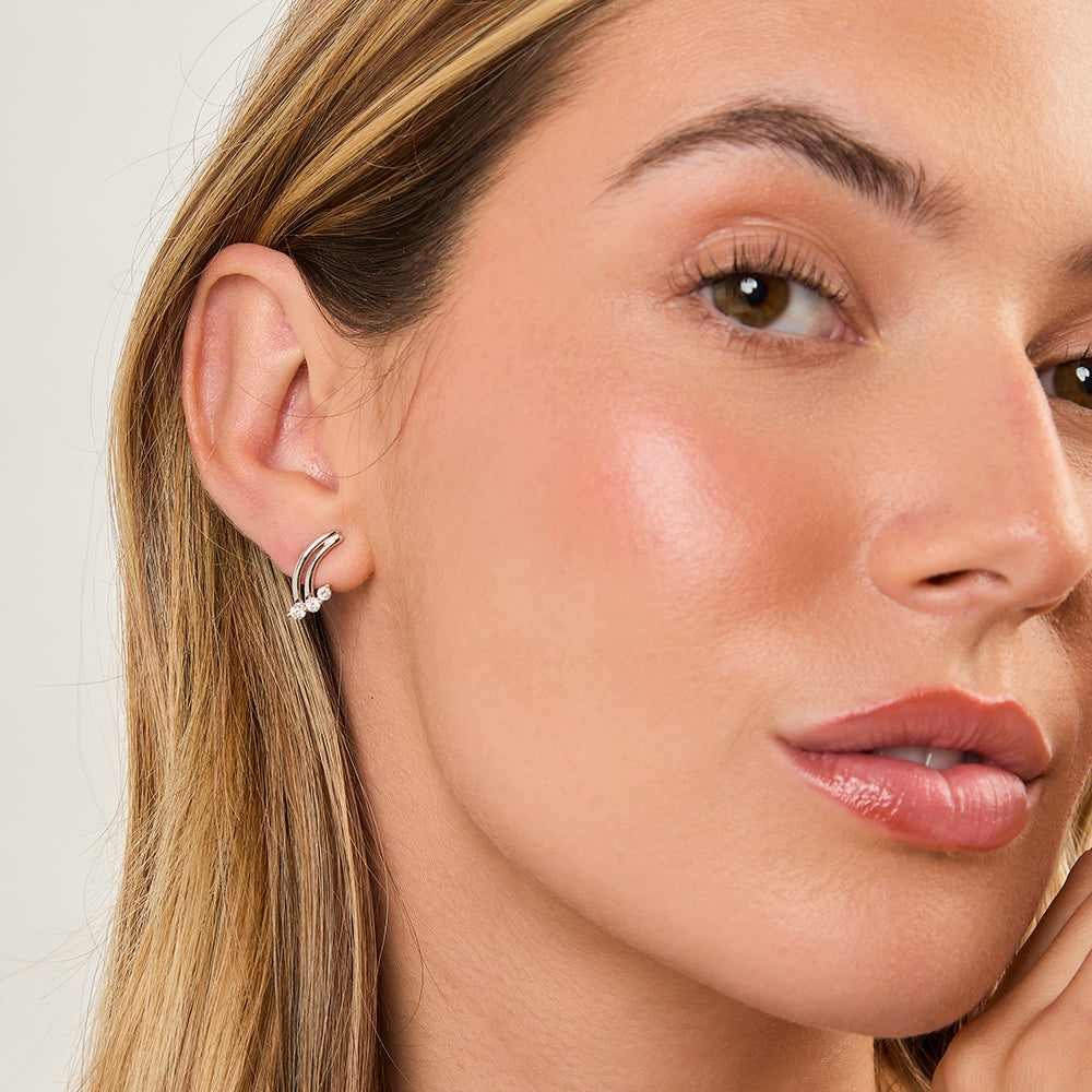 Sterling Silver Three Stone Curved Earrings- JOOLS By Jenny Brown