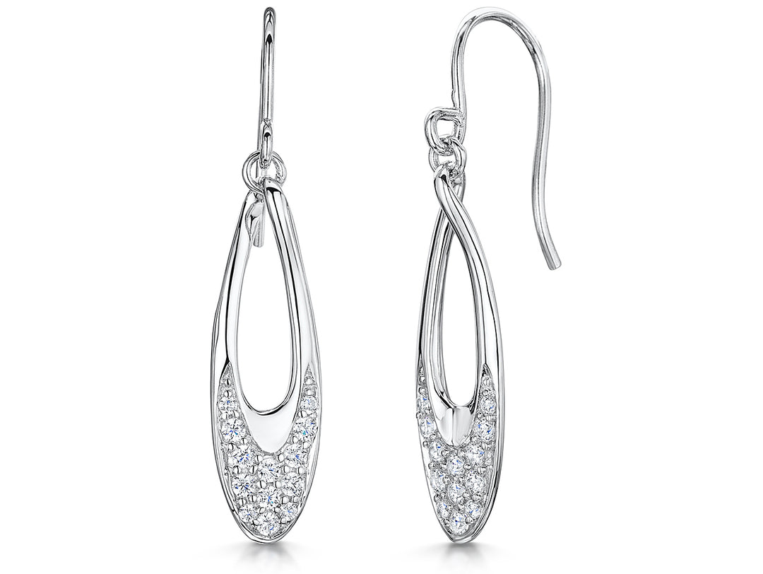 Sterling Silver Open Oval Drop Earrings