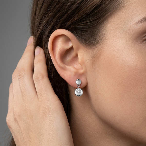 Sterling Silver Short Circle Drop Earrings