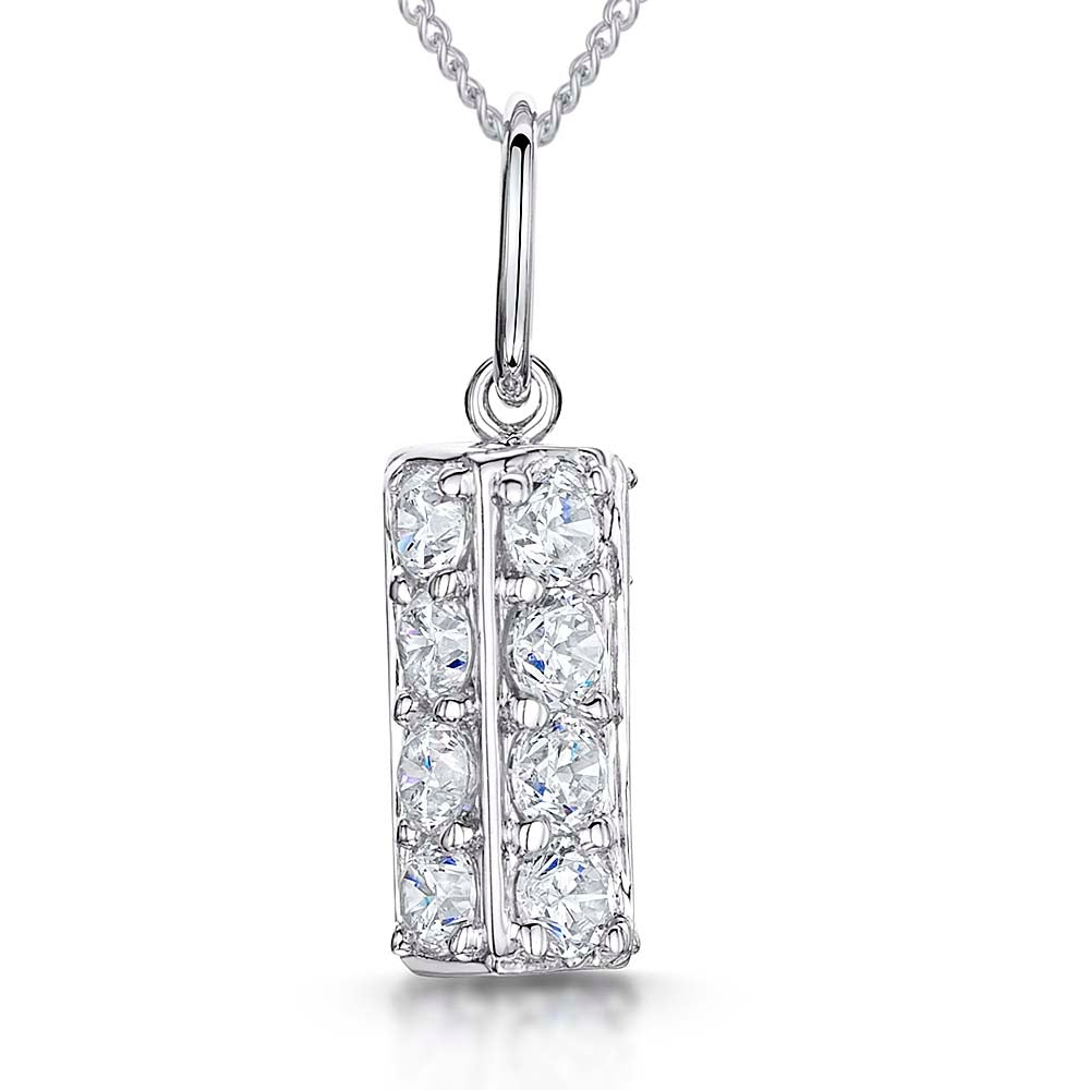 Sterling Silver Rectangle Pave  Pendant