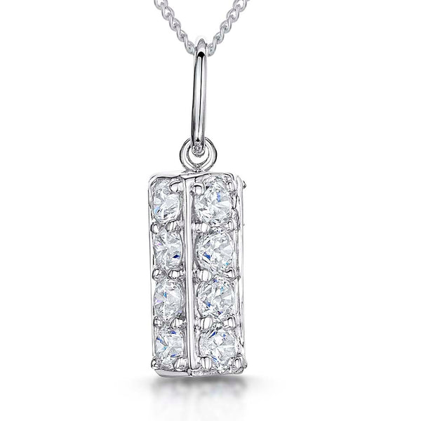 Sterling Silver Rectangle Pave  Pendant