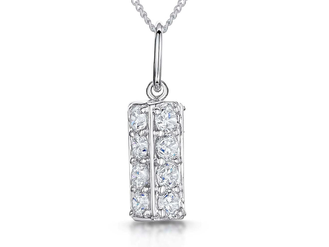 Sterling Silver Rectangle Pave  Pendant