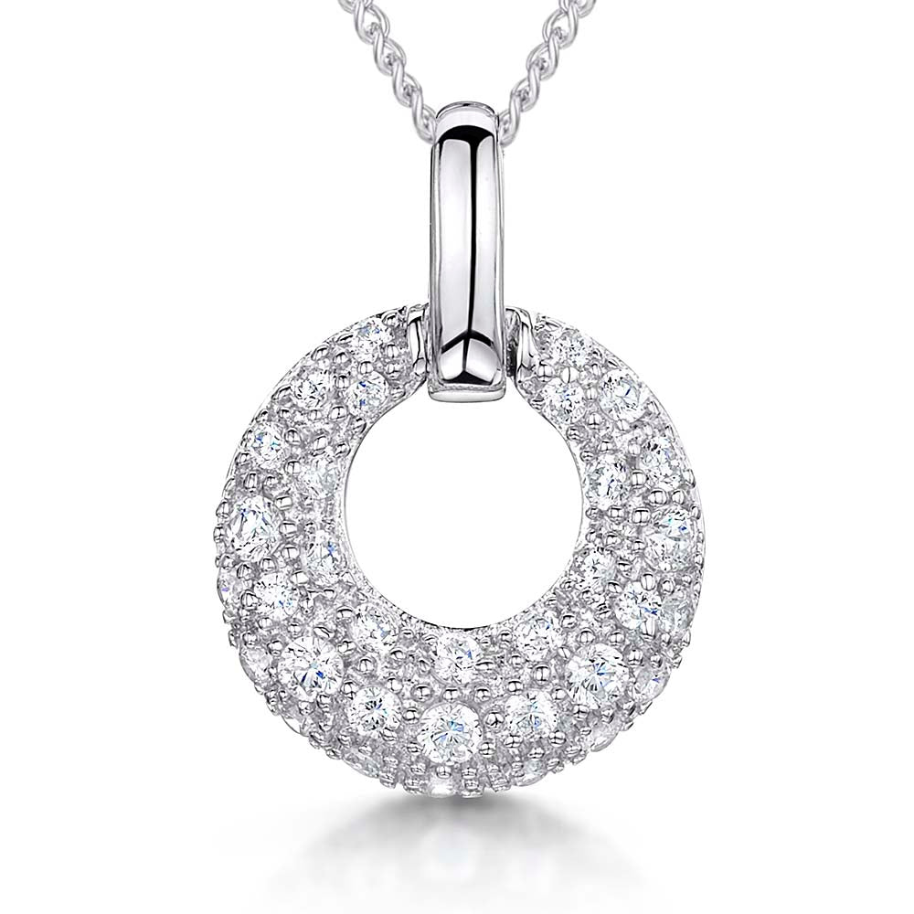 Sterling Silver Donut Shape  Pave Set Pendant