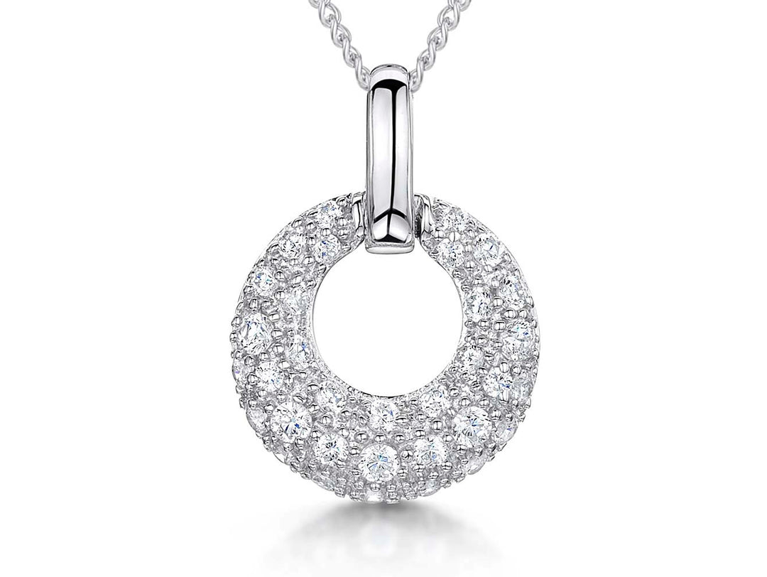 Sterling Silver Donut Shape  Pave Set Pendant
