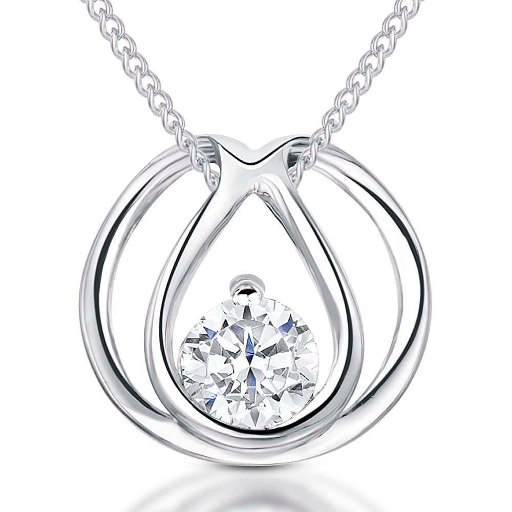 Sterling Silver Open Teardrop Cubic Zirconia Pendant