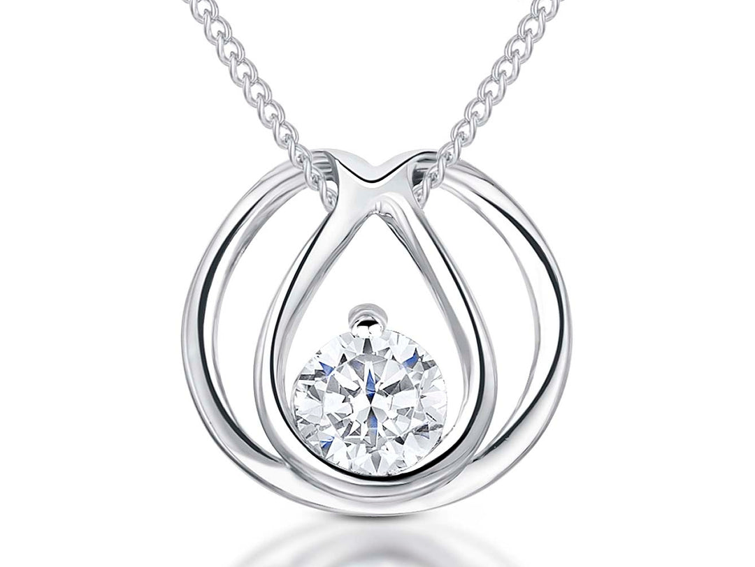 Sterling Silver Open Teardrop Cubic Zirconia Pendant