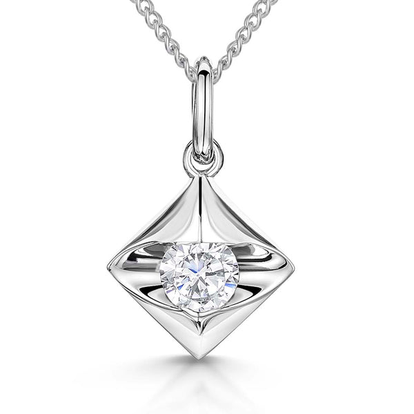 Sterling Silver Offset Square Solitaire Pendant