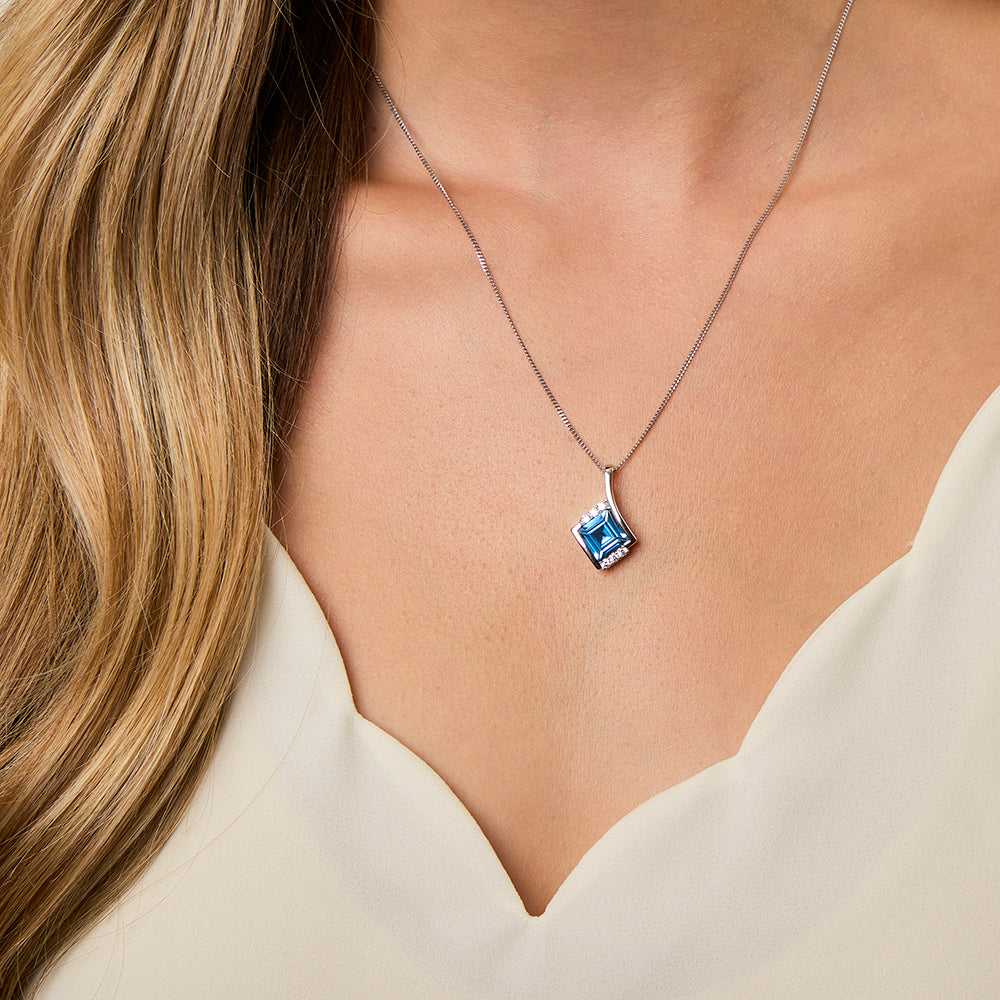 Sterling Silver Blue Topaz Cubic Zirconia  Pendant - JOOLS By Jenny Brown