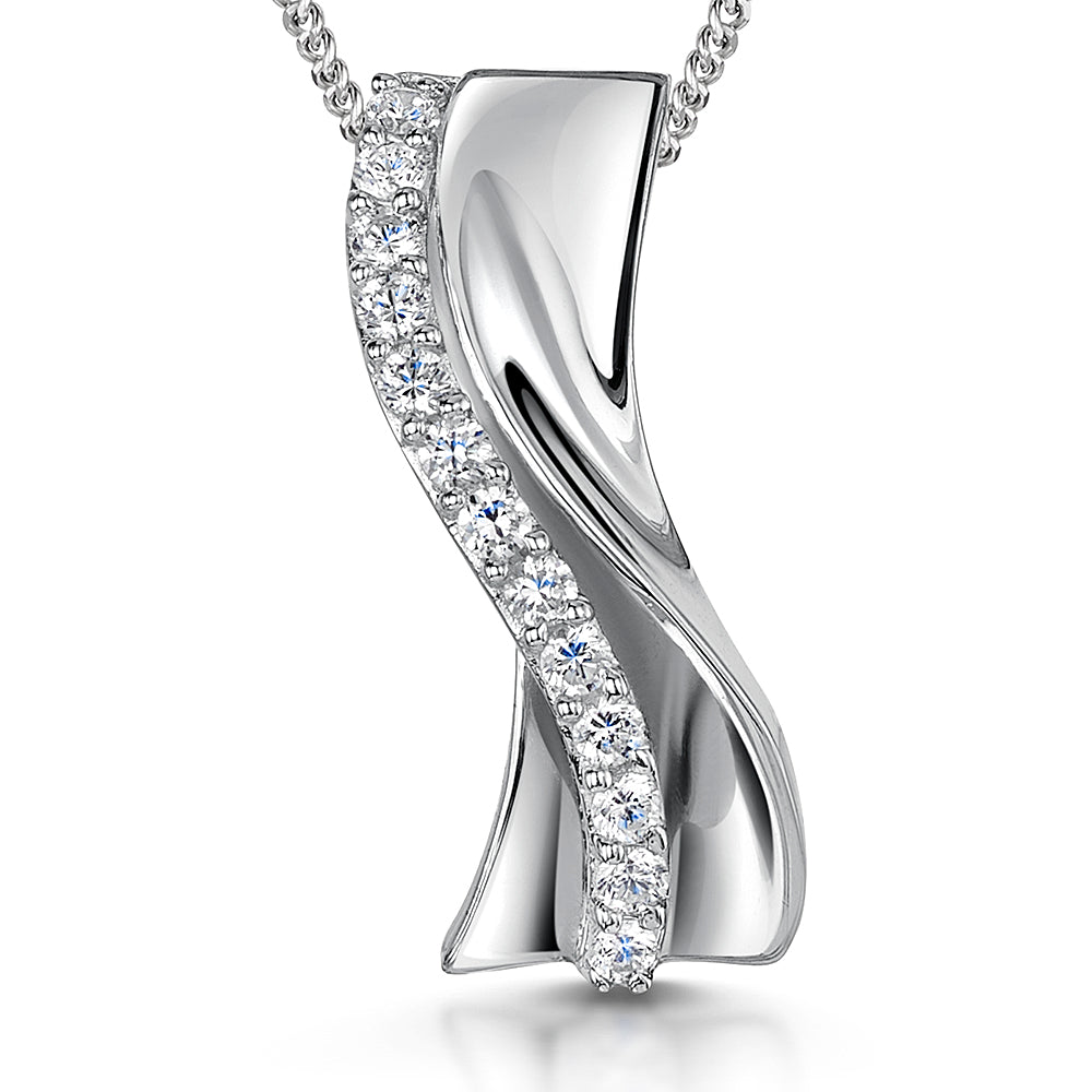 Sterling Silver Twisted Ribbon Shape Pendant  With Cubic Zirconia -JOOLS by Jenny Brown