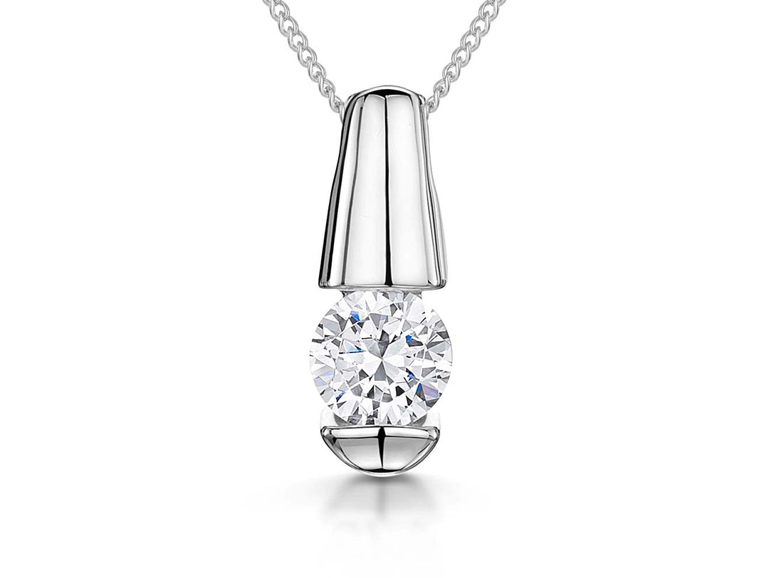A sterling silver pendant with a tension set cubic zirconia stone, presented on a chain-JOOLS by Jenny Brown