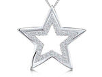 Load image into Gallery viewer, A sterling silver open star pendant set with cubic zirconias, attached to a chain.-JOOLS by Jenny Brown
