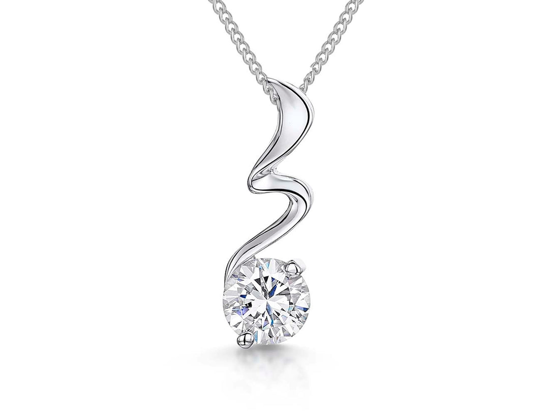 Sterling Silver Solitaire Pendant Set On A 'Squiggle' Bale
