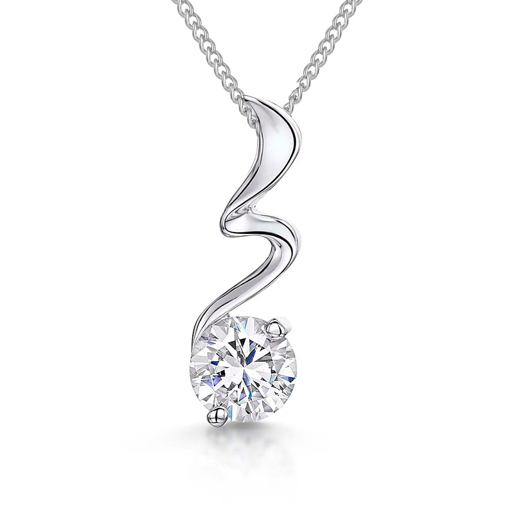 Sterling Silver Solitaire Pendant Set On A 'Squiggle' Bale