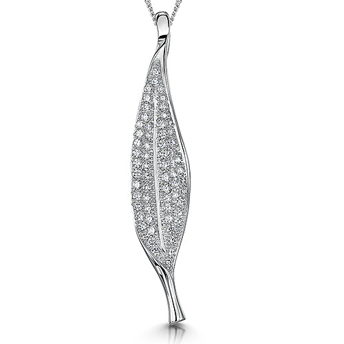 Sterling Silver Leaf Pendant Set With Cubic Zirconia.-JOOLS by Jenny Brown
