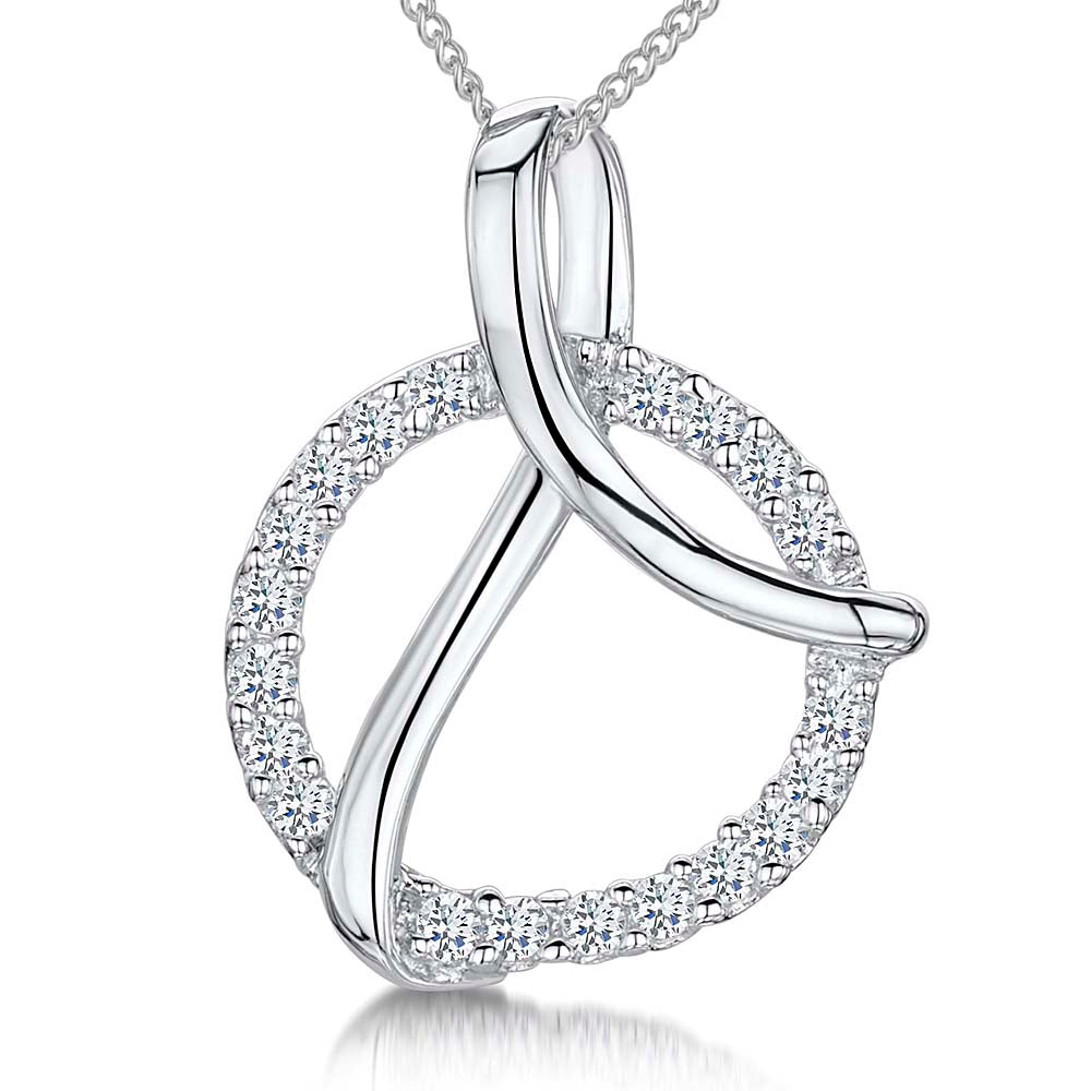 Pave Set Round Pendant With Sterling Silver Detail