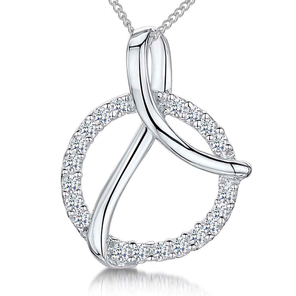 Pave Set Round Pendant With Sterling Silver Detail