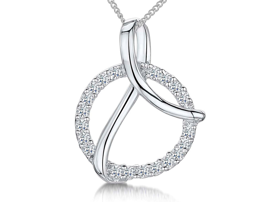 Pave Set Round Pendant With Sterling Silver Detail