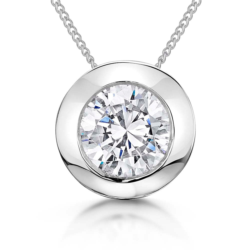 Sterling Silver Rubover Set 8mm Cubic Zirconia Pendant