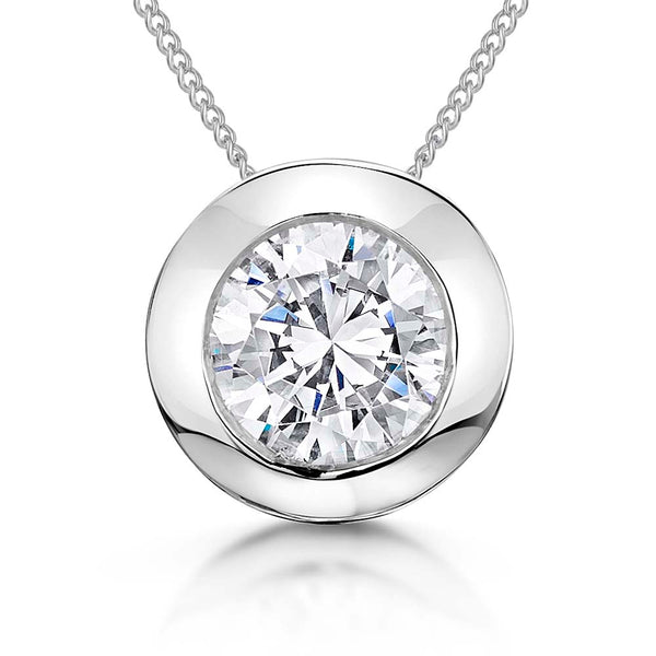 Sterling Silver Rubover Set 8mm Cubic Zirconia Pendant