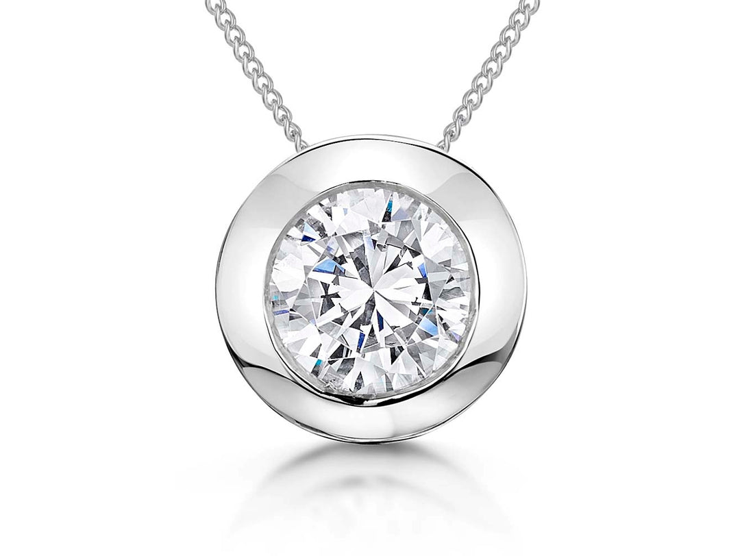 Sterling Silver Rubover Set 8mm Cubic Zirconia Pendant