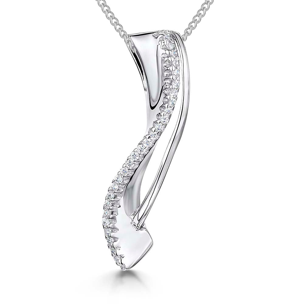 Sterling Silver Wave Pendant Set With Cubic Zirconias