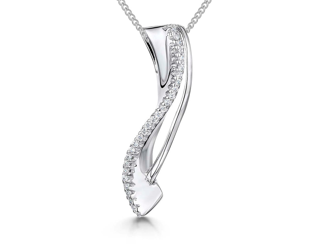 Sterling Silver Wave Pendant Set With Cubic Zirconias