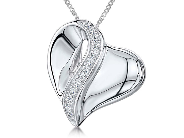 Sterling Silver Pave Set Strip Heart Pendant - JOOLS By Jenny Brown