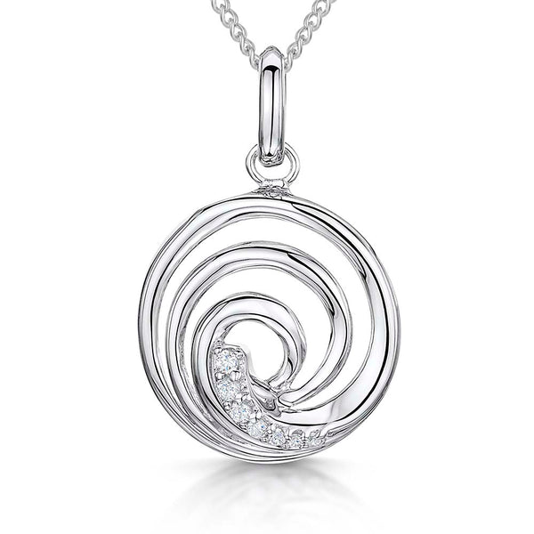 Sterling Silver Circular 'Whirl' Pendant Set With Cubic Zirconias