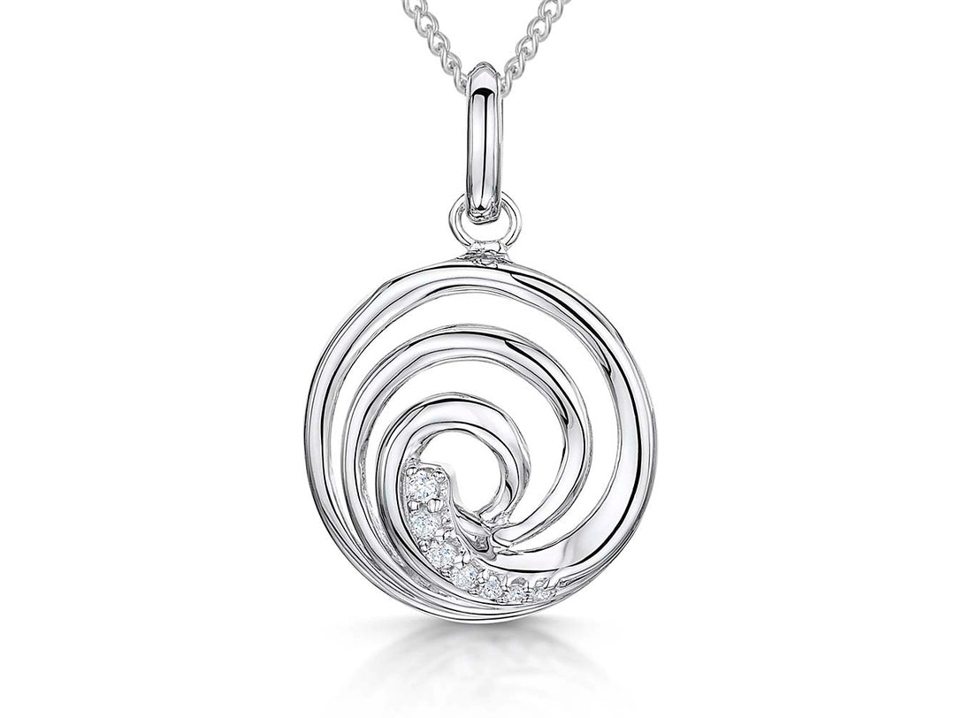 Sterling Silver Circular 'Whirl' Pendant Set With Cubic Zirconias