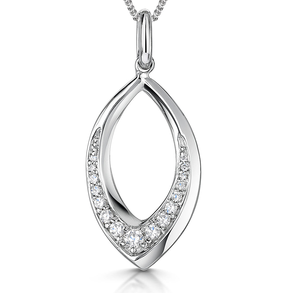 Sterling Silver Open Oval Pendant With Cubic Zirconias