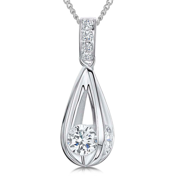 Sterling Silver Teardrop Cage Pendant With Inset Cubic Zirconias And Pave Bale