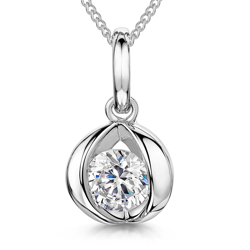 Sterling Silver Pendant Enclosed  With A 1 Carat Cubic Zirconia