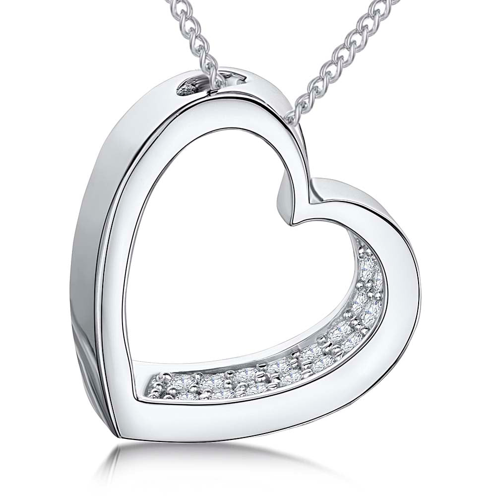 Sterling Silver Open Heart Pendant With Cubic Zirconia Set Inner Edge-JOOLS by Jenny Brown