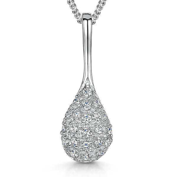Sterling Silver  Pave Cubic Zirconia Elongated Teardrop Pendant