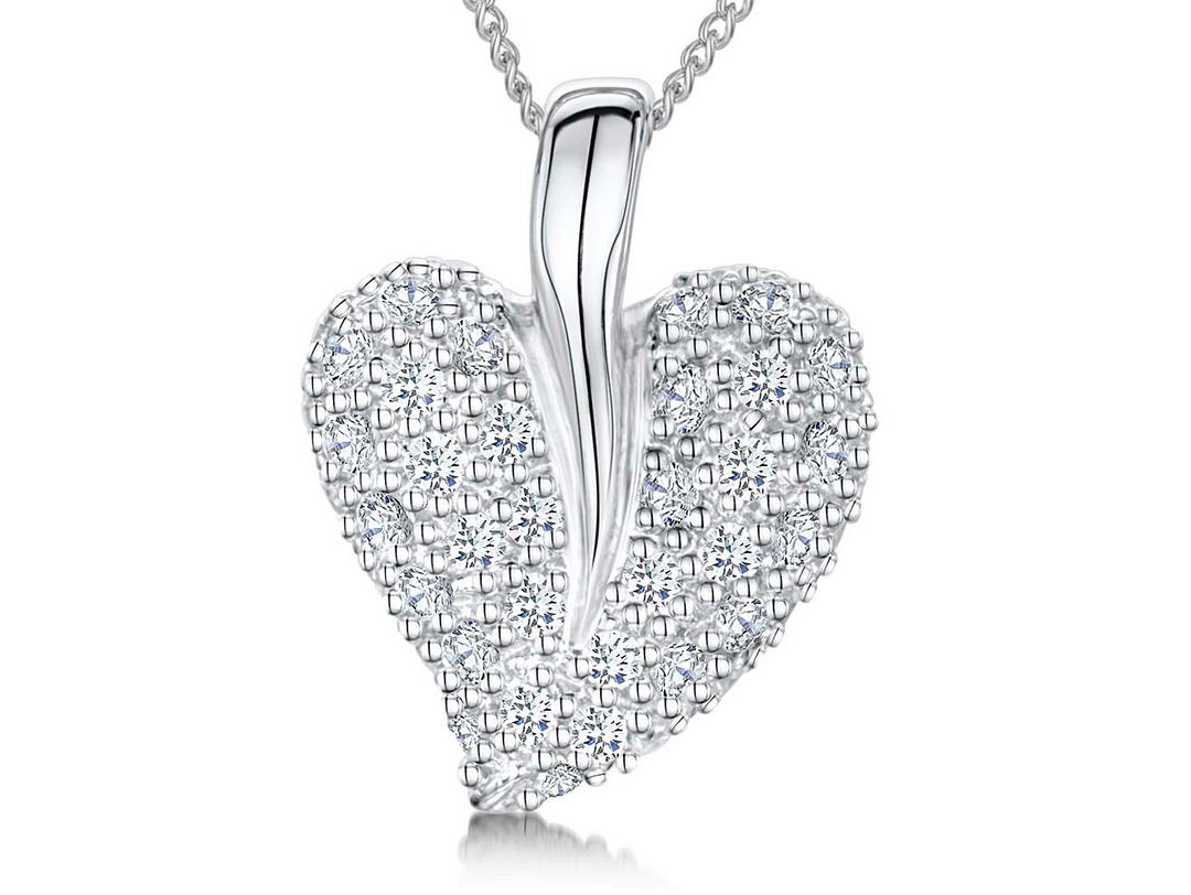 Sterling Silver  Pave Heart Pendant