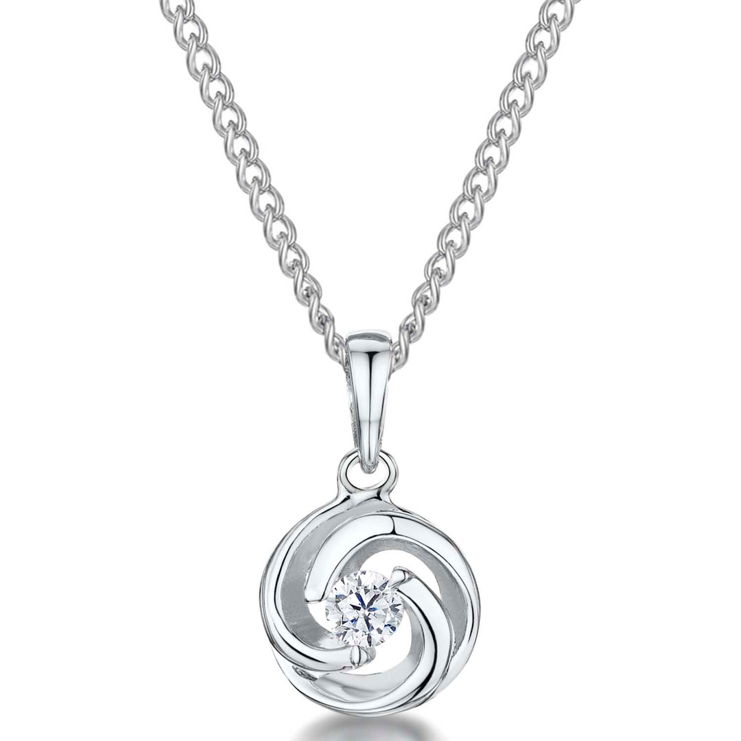 Sterling Silver Round Pendant With Cubic Zirconia In A Swirl Effect Setting