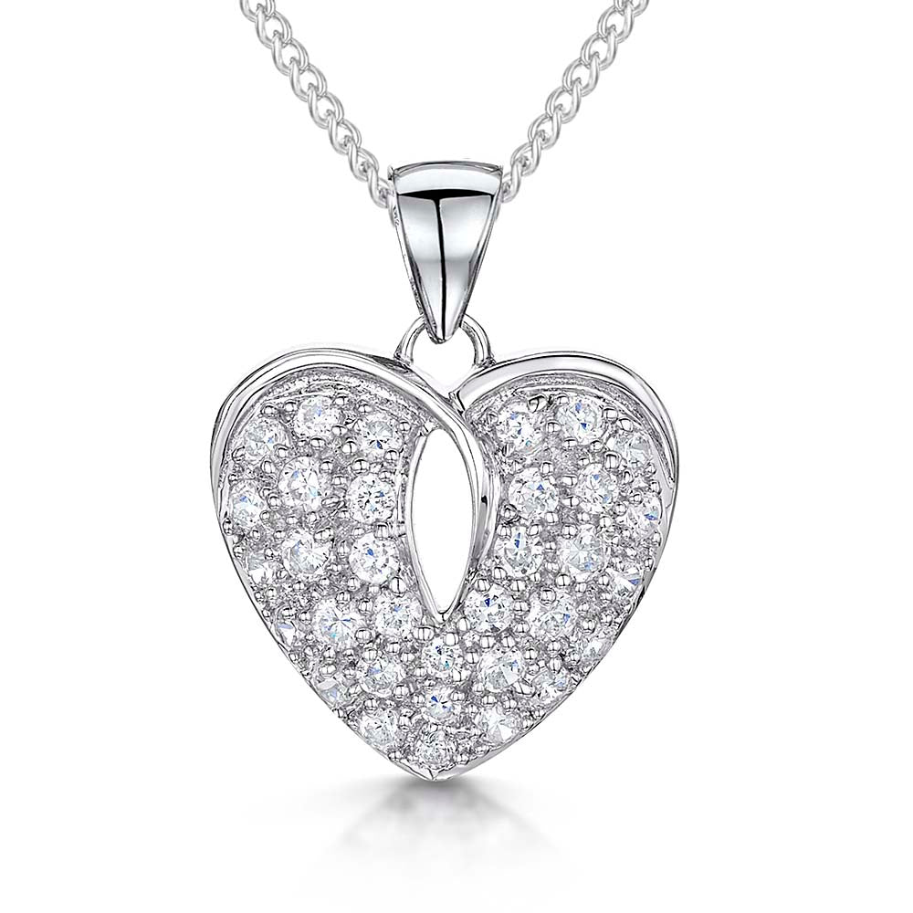 Sterling Silver Cubic Zirconia Pave Stone Set Heart  Pendant - JOOLS By Jenny Brown