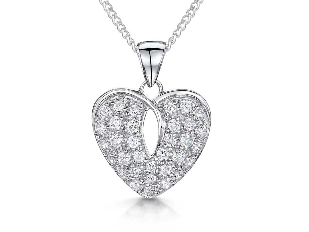 Sterling Silver Cubic Zirconia Pave Stone Set Heart  Pendant - JOOLS By Jenny Brown