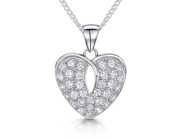 Sterling Silver Cubic Zirconia Pave Stone Set Heart  Pendant - JOOLS By Jenny Brown