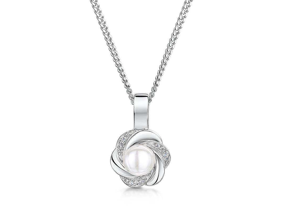 Sterling Silver  Swirl Necklace With A Pearl Centre-JOOLS by Jenny Brown