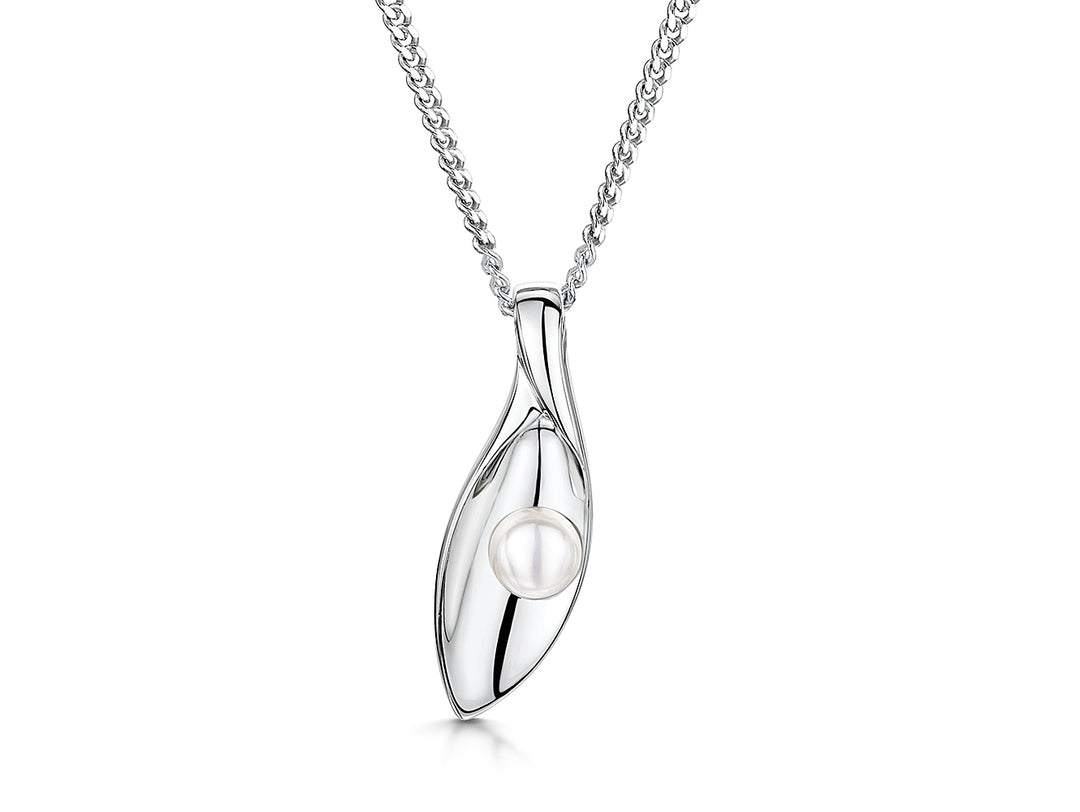 Sterling Silver Pearl Marquise Shape Pendant