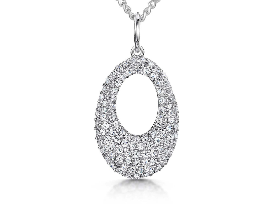 Sterling Silver Pave Cubic Zirconia Oval Pendant