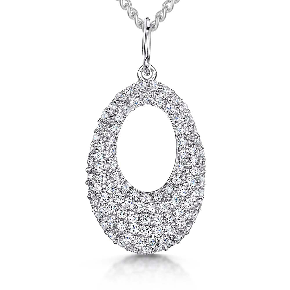 Sterling Silver Pave Cubic Zirconia Oval Pendant