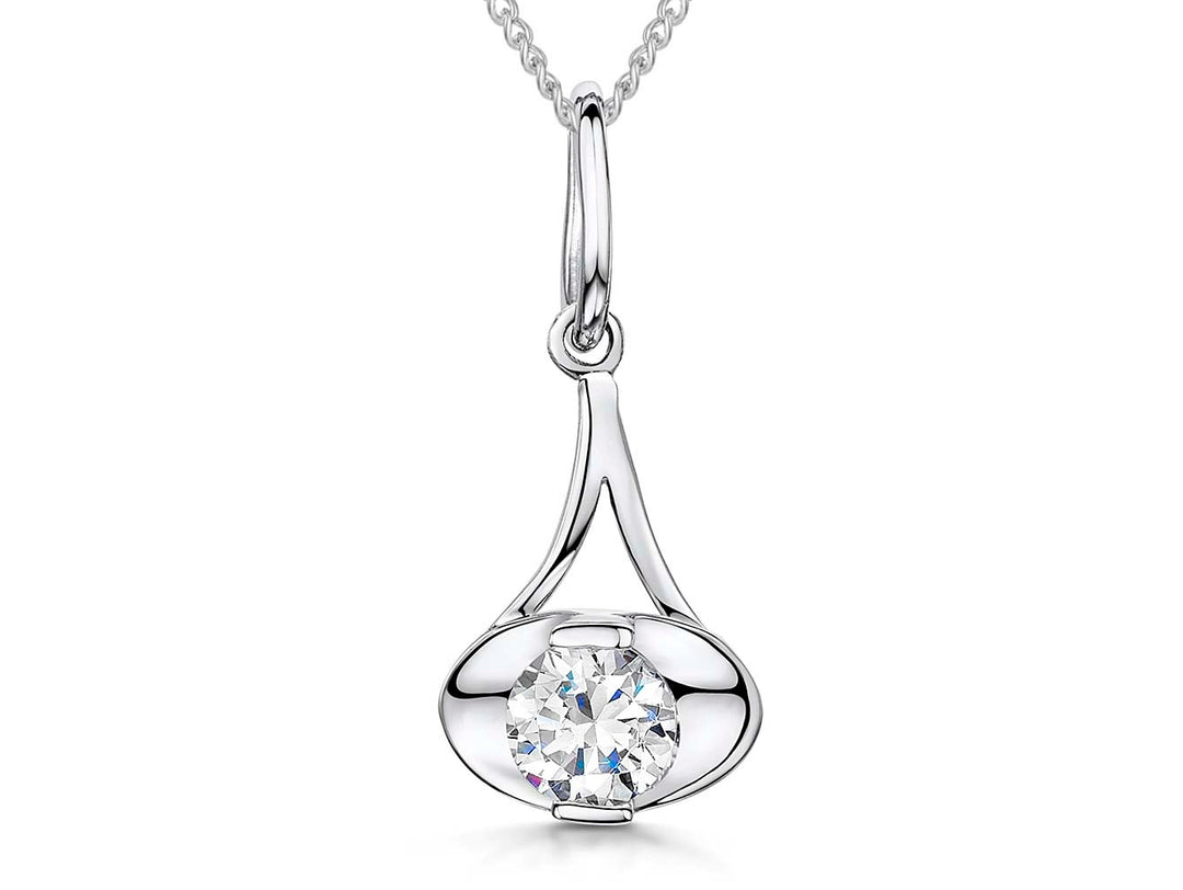 Sterling Silver And Cubic Zirconia Oval Pendant