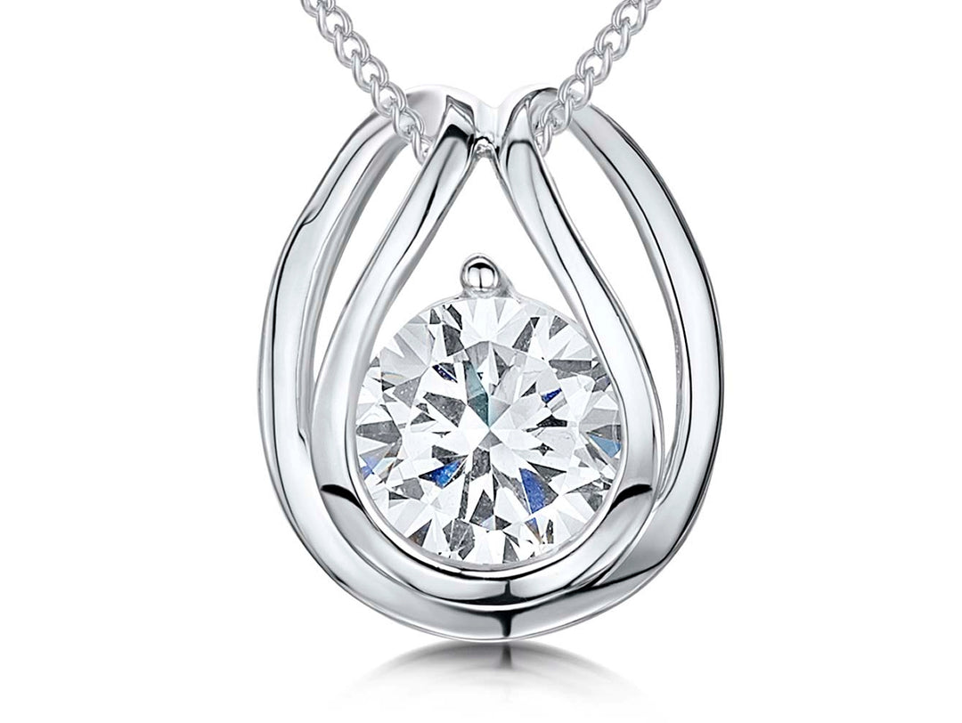 Solitaire Cubic Zirconia In A Sterling Silver Teardrop Style Setting