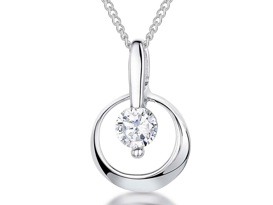 Sterling Silver Circle Pendant With Floating Cubic Zirconia