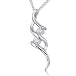 Load image into Gallery viewer, A sterling silver double curl pendant set with two round brilliant cut cubic zirconia stones, suspended from a silver chain.

