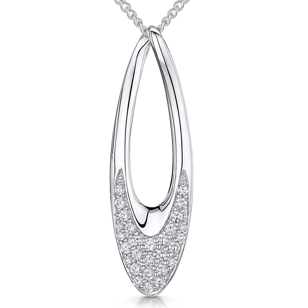 Sterling Silver  Cubic Zirconia Large Oval Pendant