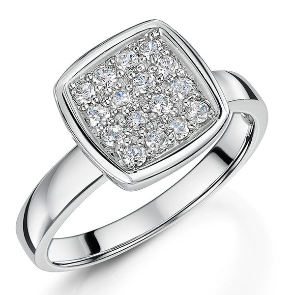 Sterling Silver Ring With Pave Set Square